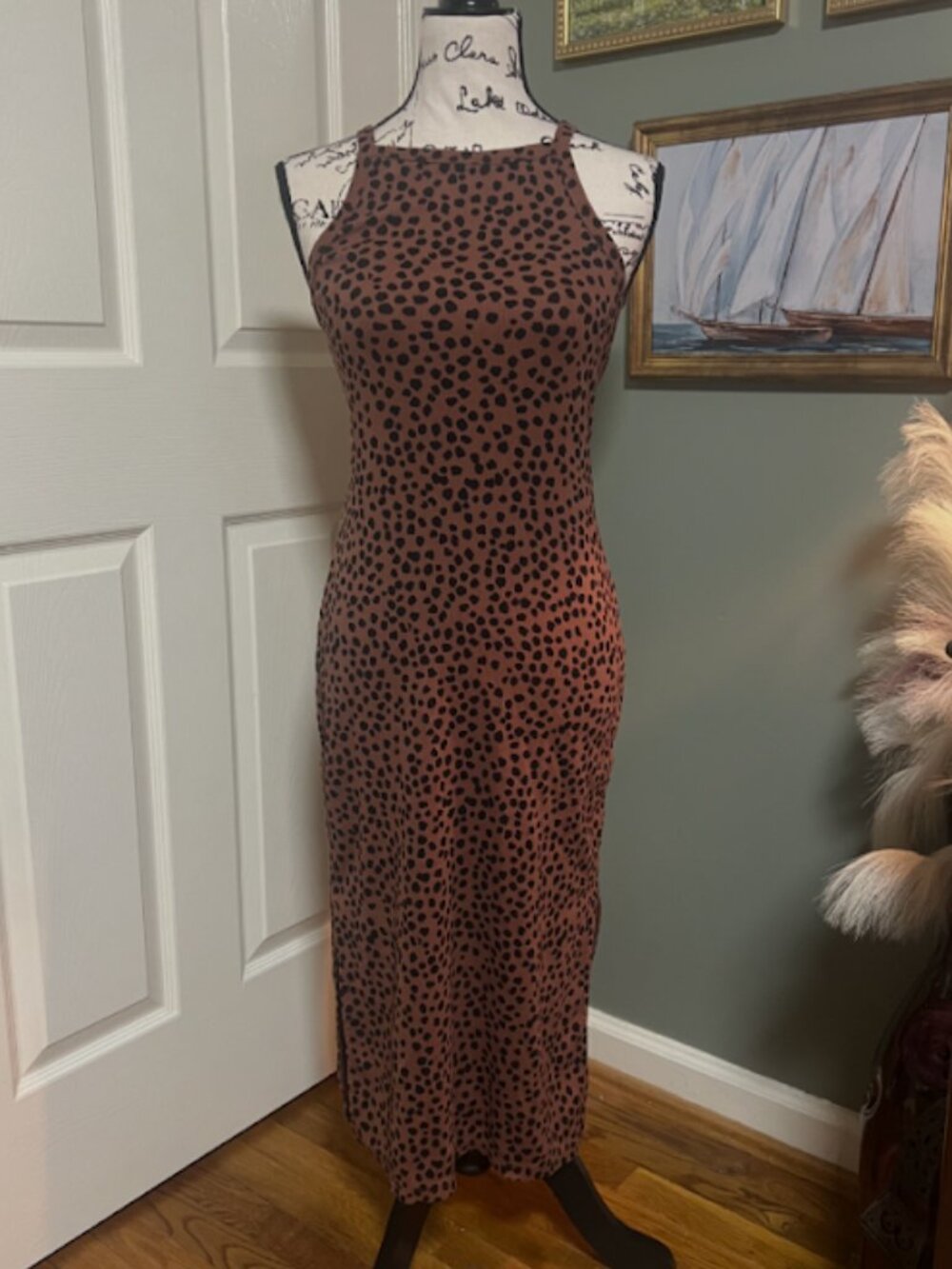 Old Navy SZ M 100% Cotton Animal Print Midi Dress Y2K Leopard Femme Fatale